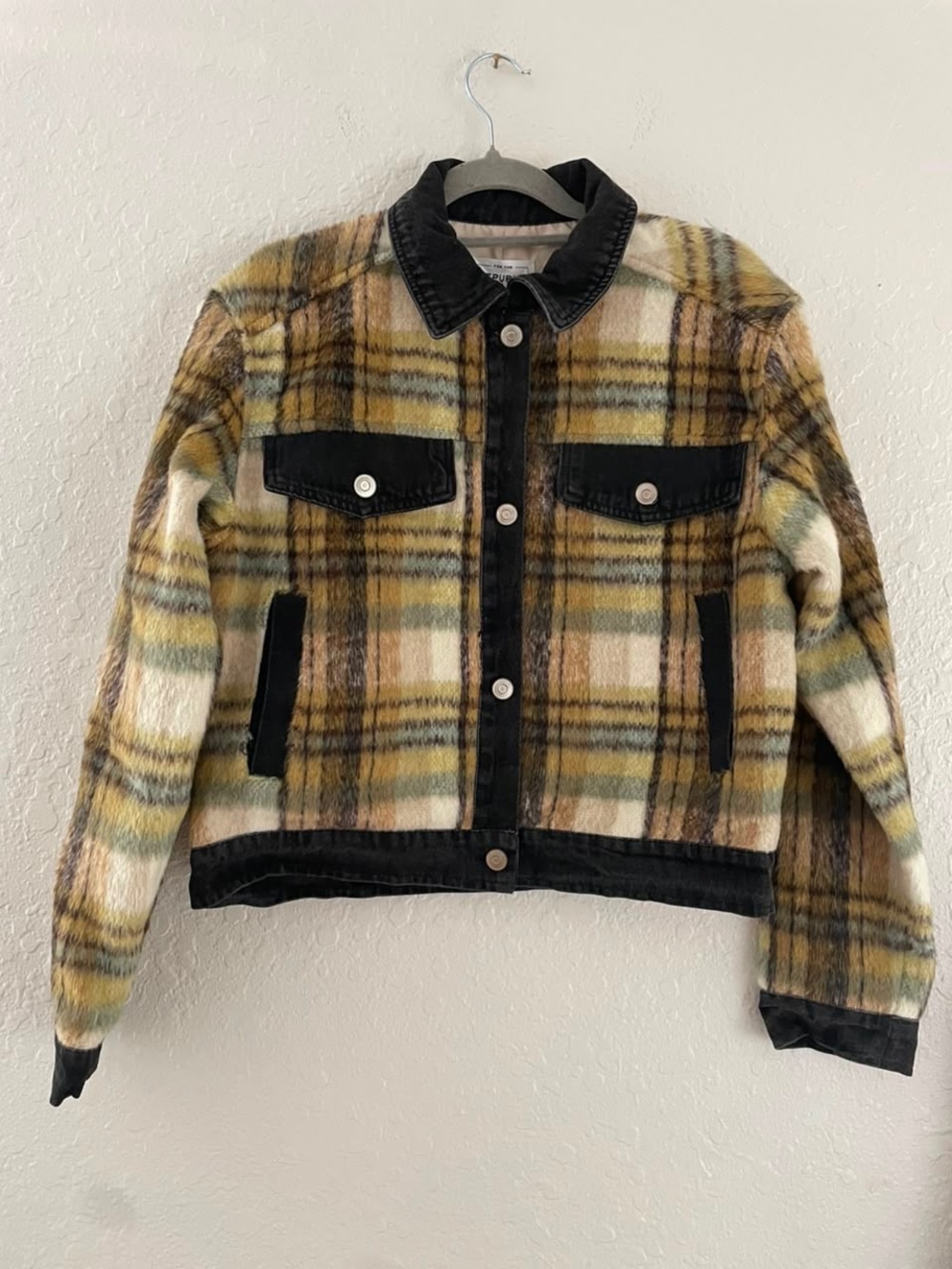 For The Republic Plaid Trucker Crop Jacket